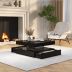 Square LED Coffee Table with Hidden Storage — Two-Drawer Model