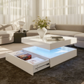 Square LED Coffee Table with Hidden Storage — One-Drawer Model