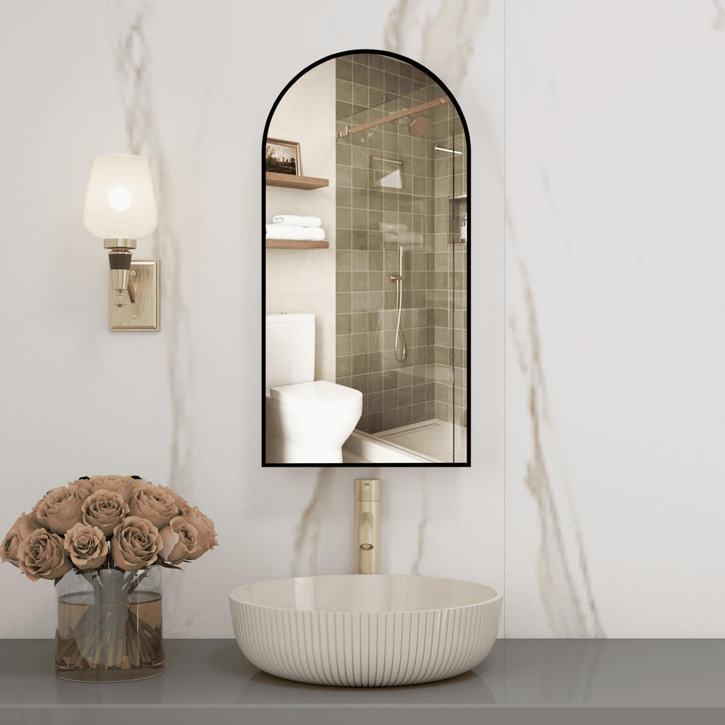 Arched Wall-Mounted Bathroom Mirror Cabinet with Storage & Outlet