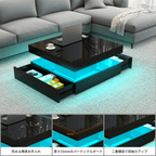 Square LED Coffee Table with Hidden Storage — Two-Drawer Model