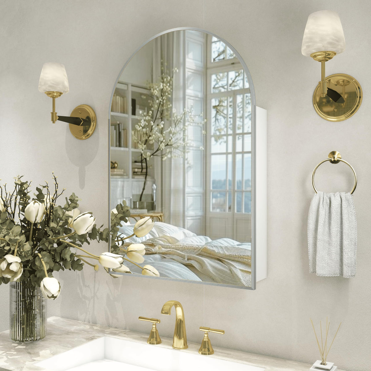 Arched Mirror Cabinet | 36" ×24" with Large Storage