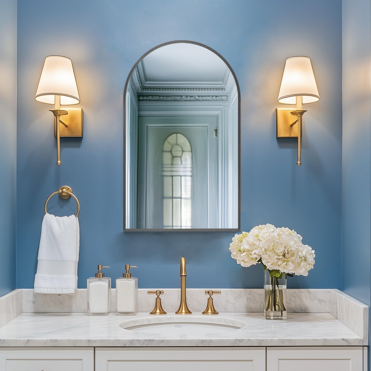 Arched Wall-Mounted Bathroom Mirror Cabinet with Storage & Outlet