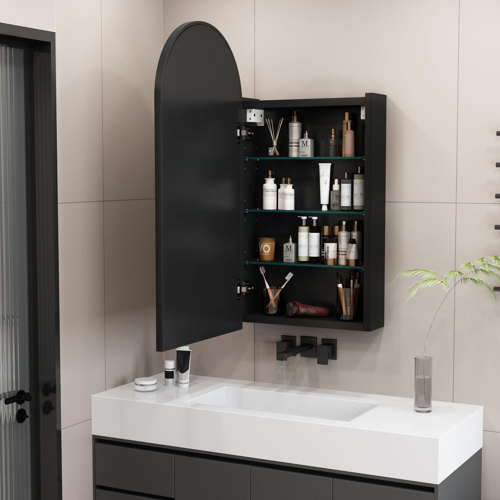 Arched Bathroom Mirror Cabinet | 29.5" × 15.7" with Large Storage