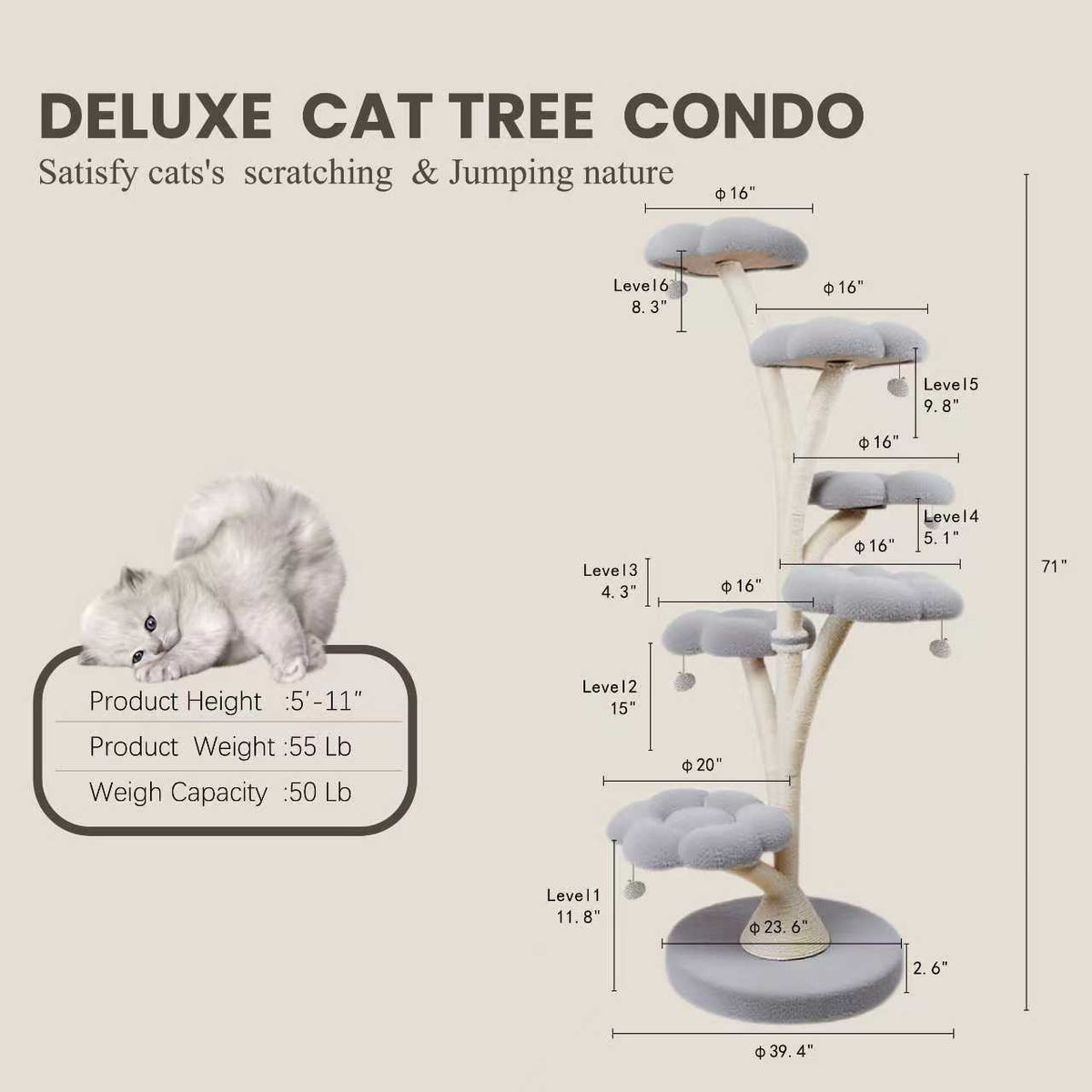 6-Tier Luxury Flower-Shaped Cat Tree